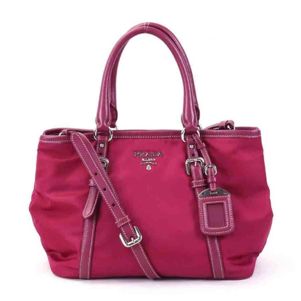 Prada 2way Shoulder Bag Leather Magenta Silver